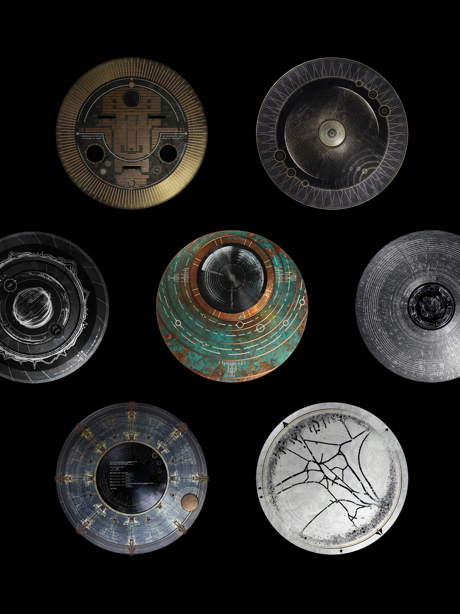 {Représentation de disques ouvragés, les fameux disques solaires}